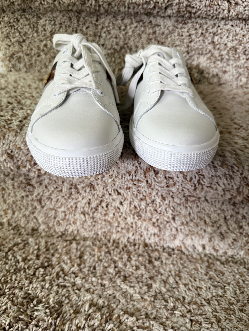 Lauren Ralph Lauren White Leather Sneakers w/Leopard Stripe - New W/O Box - Picture 5 of 9